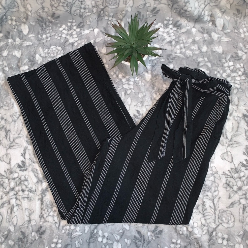 Boutique Inspired Linen Blend Wide Leg Pants | Vacation Coastal Striped Pants - Picture 4 of 7